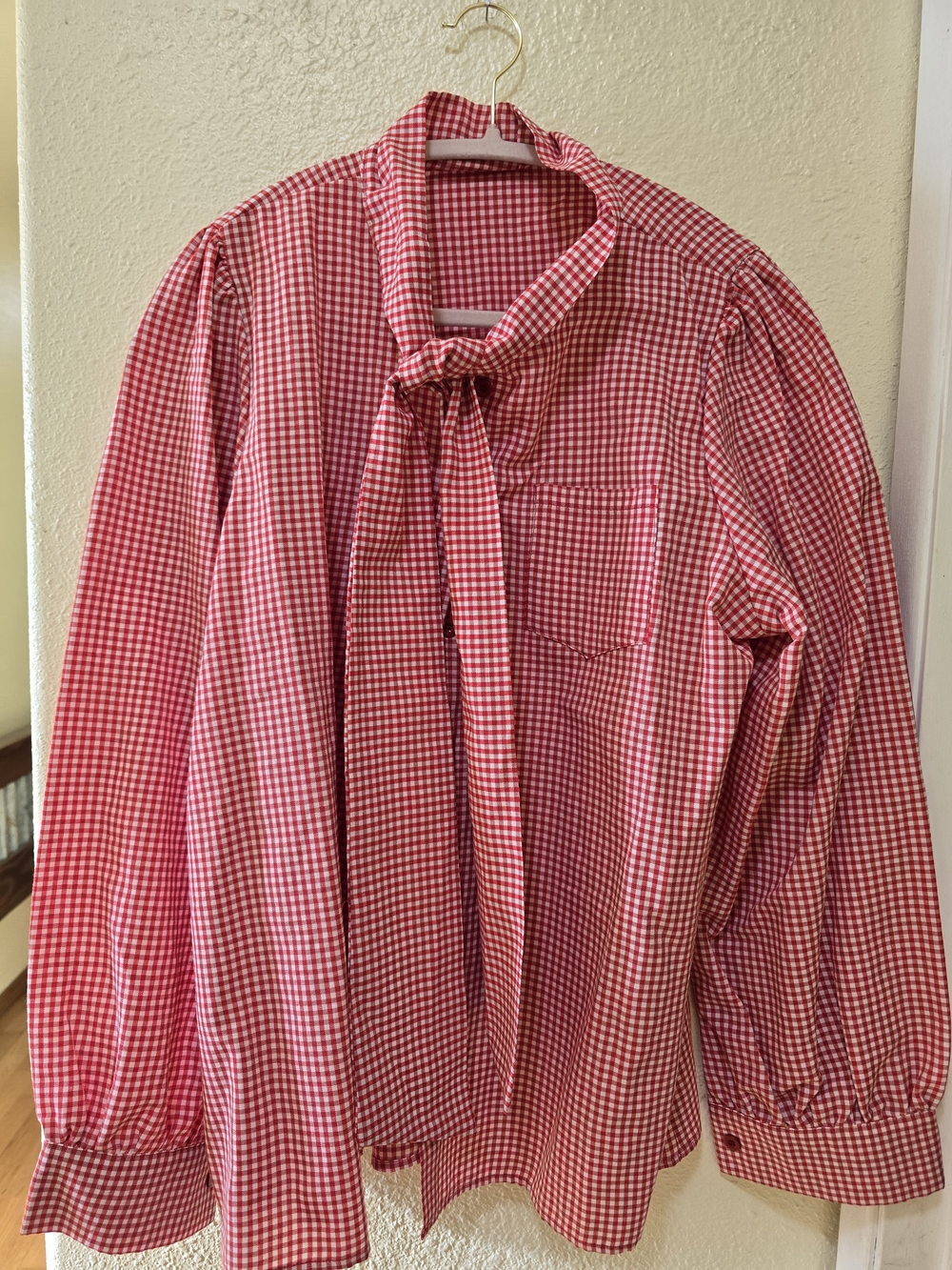 Red Gingham Tie-Neck Women's Shirt